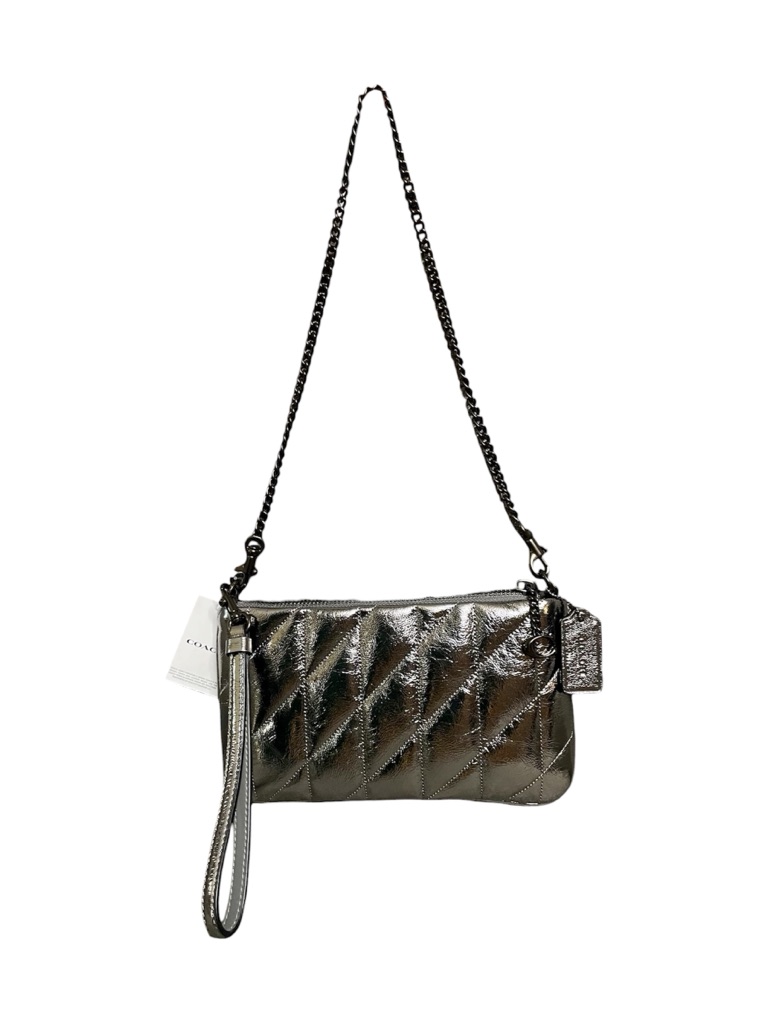 Coach Metallic Quilted 3-Way Shoulder Bag Wristlet Clutch Pewter Anthracite New!